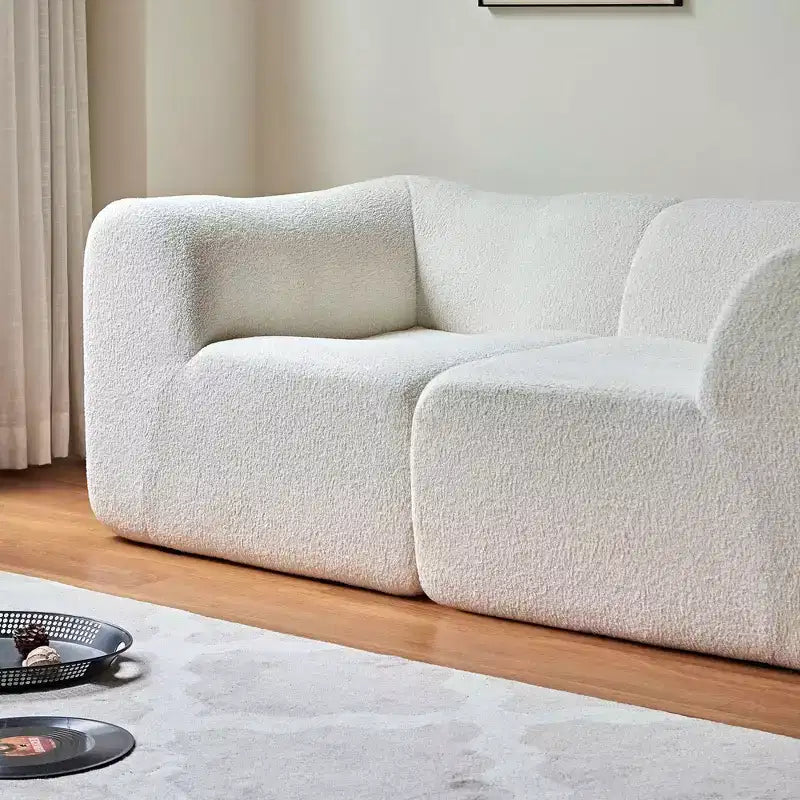 Beige / Black / Blue / Gray Boucle 2-Seat Loveseat Sofa with Throw Pillows