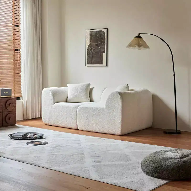 Beige / Black / Blue / Gray Boucle 2-Seat Loveseat Sofa with Throw Pillows