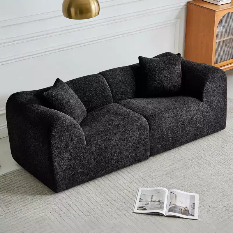 Beige / Black / Blue / Gray Boucle 2-Seat Loveseat Sofa with Throw Pillows