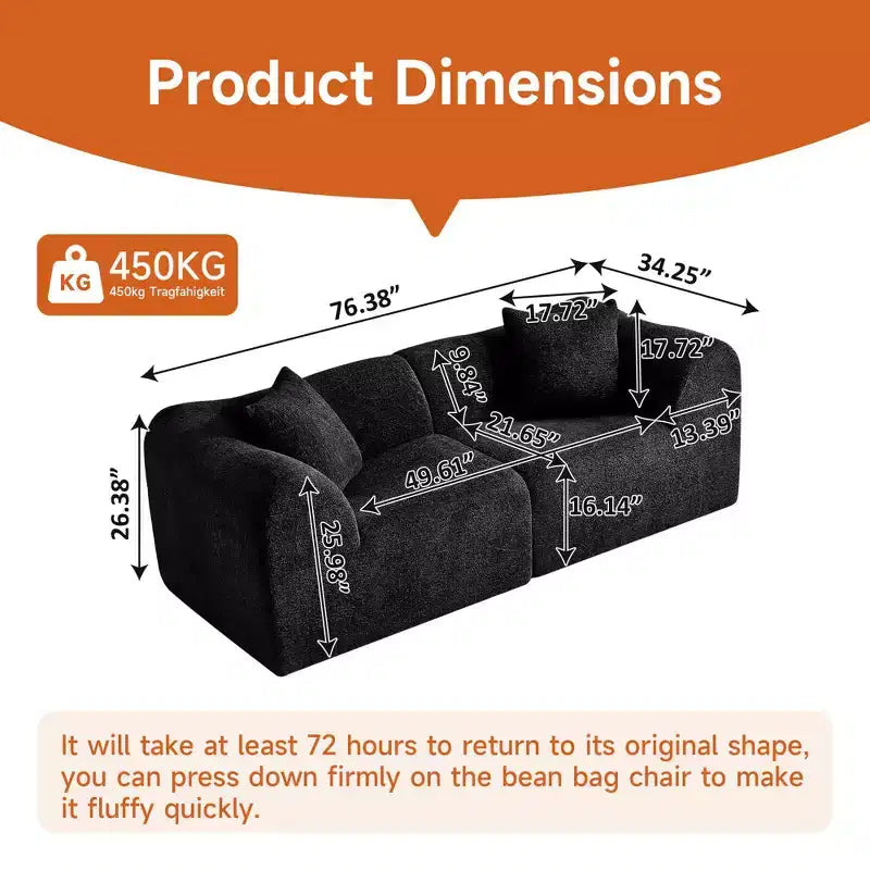 Beige / Black / Blue / Gray Boucle 2-Seat Loveseat Sofa with Throw Pillows