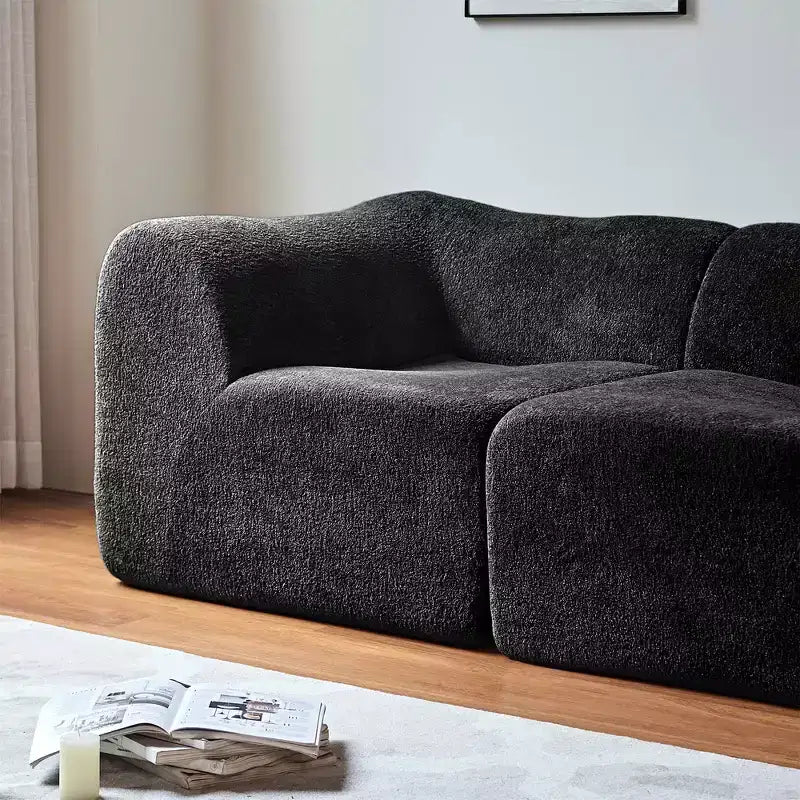 Beige / Black / Blue / Gray Boucle 2-Seat Loveseat Sofa with Throw Pillows