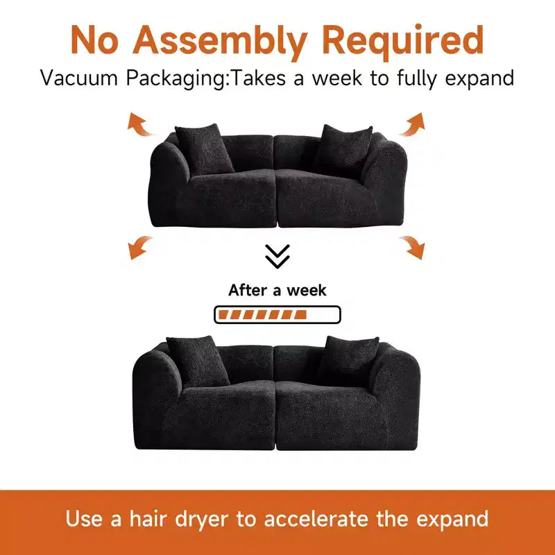 Beige / Black / Blue / Gray Boucle 2-Seat Loveseat Sofa with Throw Pillows