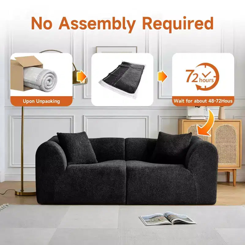 Beige / Black / Blue / Gray Boucle 2-Seat Loveseat Sofa with Throw Pillows