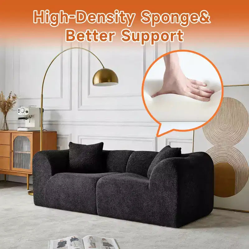 Beige / Black / Blue / Gray Boucle 2-Seat Loveseat Sofa with Throw Pillows