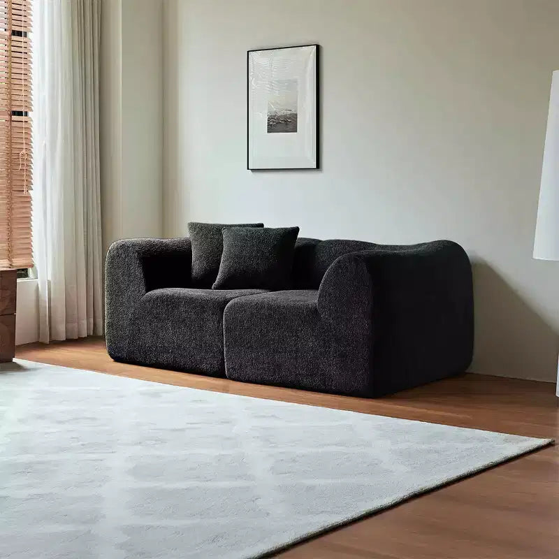 Beige / Black / Blue / Gray Boucle 2-Seat Loveseat Sofa with Throw Pillows