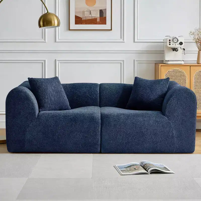 Beige / Black / Blue / Gray Boucle 2-Seat Loveseat Sofa with Throw Pillows