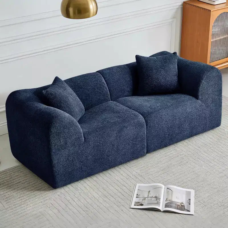 Beige / Black / Blue / Gray Boucle 2-Seat Loveseat Sofa with Throw Pillows