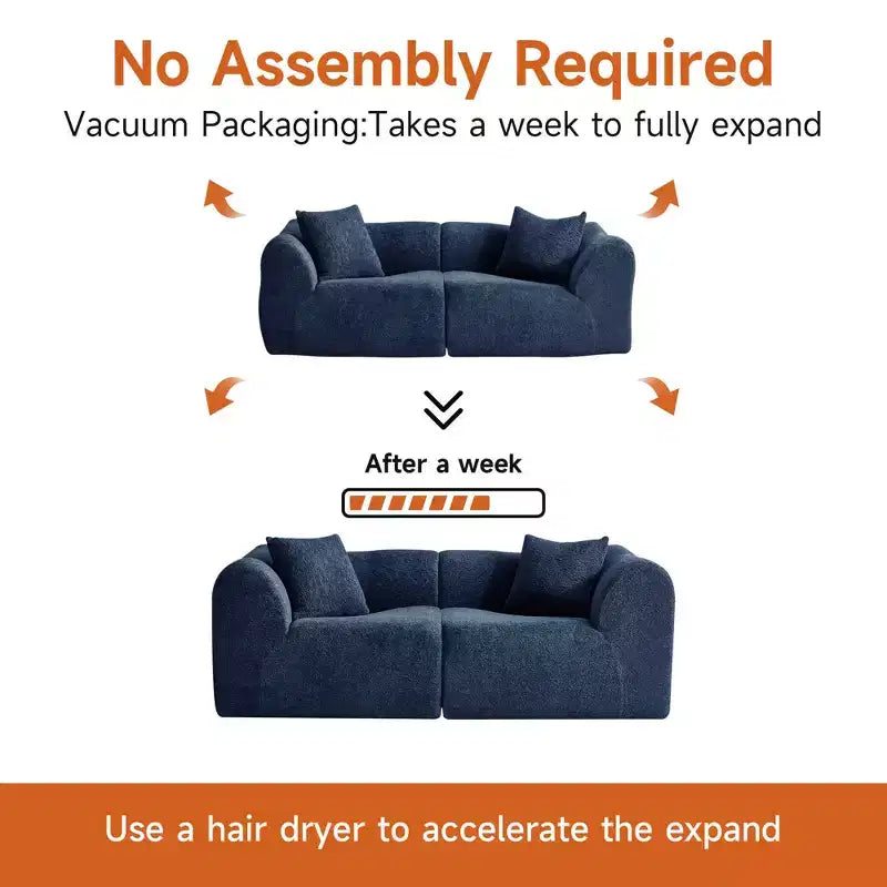 Beige / Black / Blue / Gray Boucle 2-Seat Loveseat Sofa with Throw Pillows
