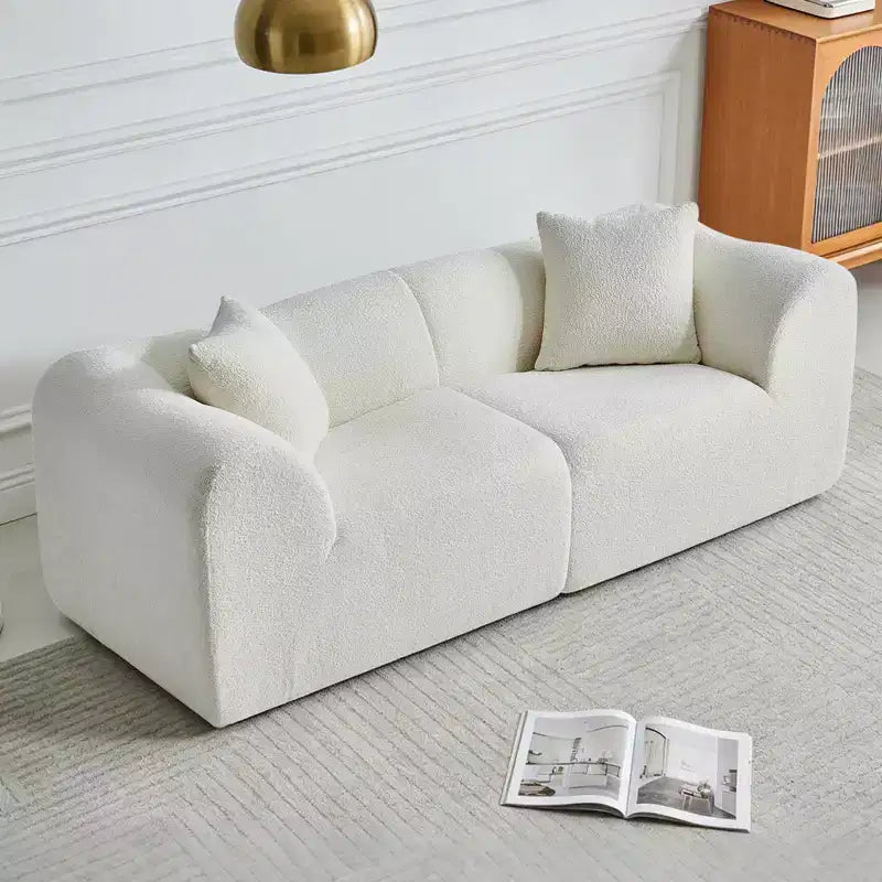 Beige / Black / Blue / Gray Boucle 2-Seat Loveseat Sofa with Throw Pillows