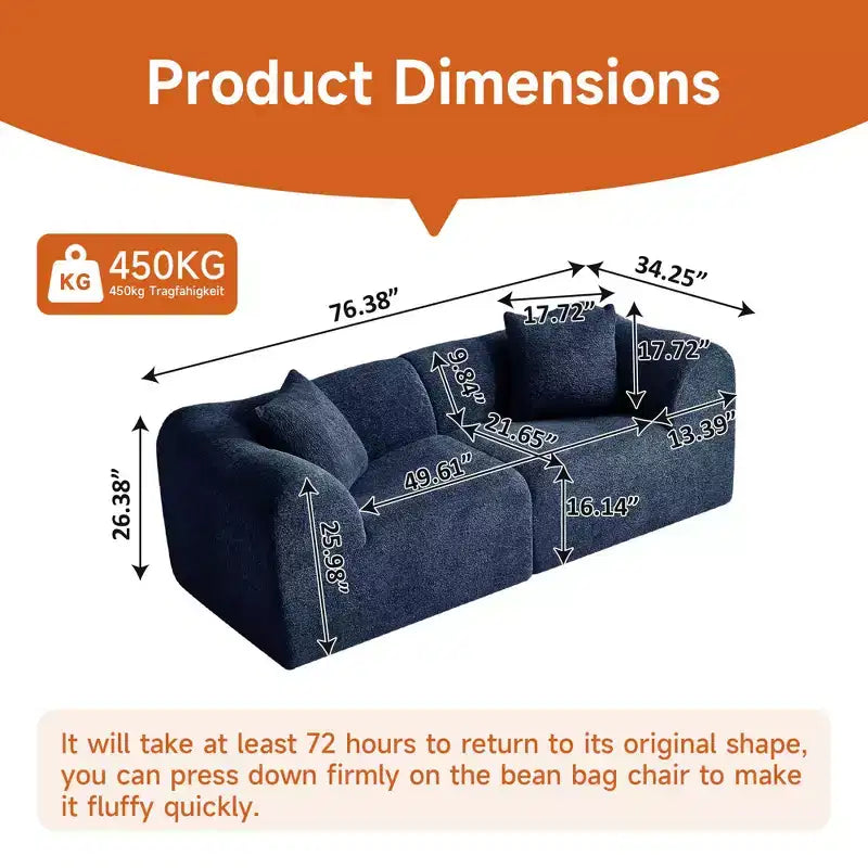Beige / Black / Blue / Gray Boucle 2-Seat Loveseat Sofa with Throw Pillows