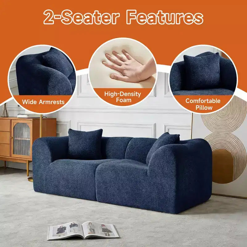 Beige / Black / Blue / Gray Boucle 2-Seat Loveseat Sofa with Throw Pillows