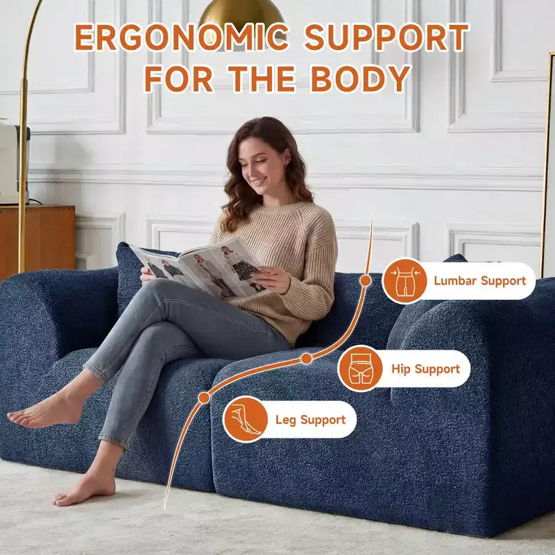 Beige / Black / Blue / Gray Boucle 2-Seat Loveseat Sofa with Throw Pillows
