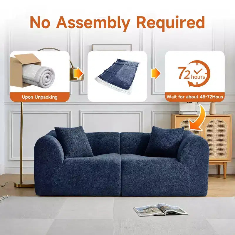 Beige / Black / Blue / Gray Boucle 2-Seat Loveseat Sofa with Throw Pillows
