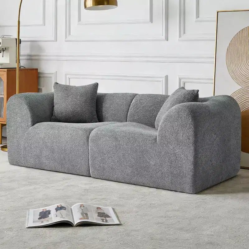 Beige / Black / Blue / Gray Boucle 2-Seat Loveseat Sofa with Throw Pillows