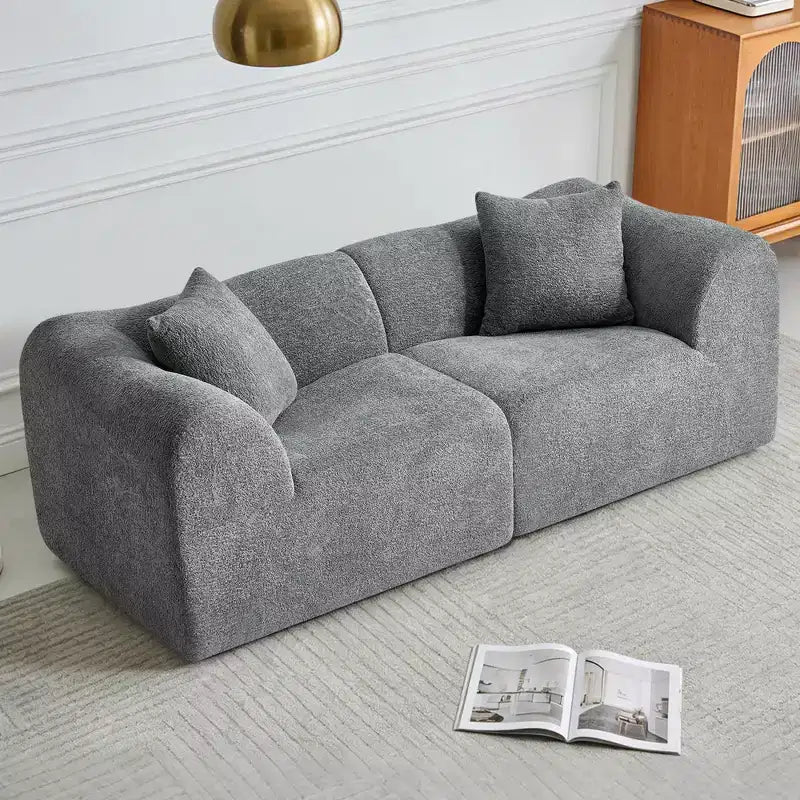 Beige / Black / Blue / Gray Boucle 2-Seat Loveseat Sofa with Throw Pillows