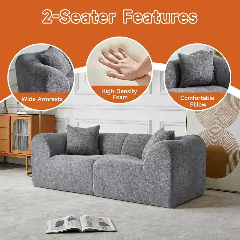 Beige / Black / Blue / Gray Boucle 2-Seat Loveseat Sofa with Throw Pillows