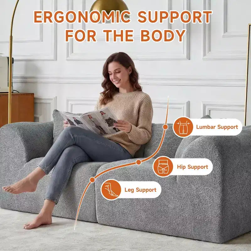 Beige / Black / Blue / Gray Boucle 2-Seat Loveseat Sofa with Throw Pillows