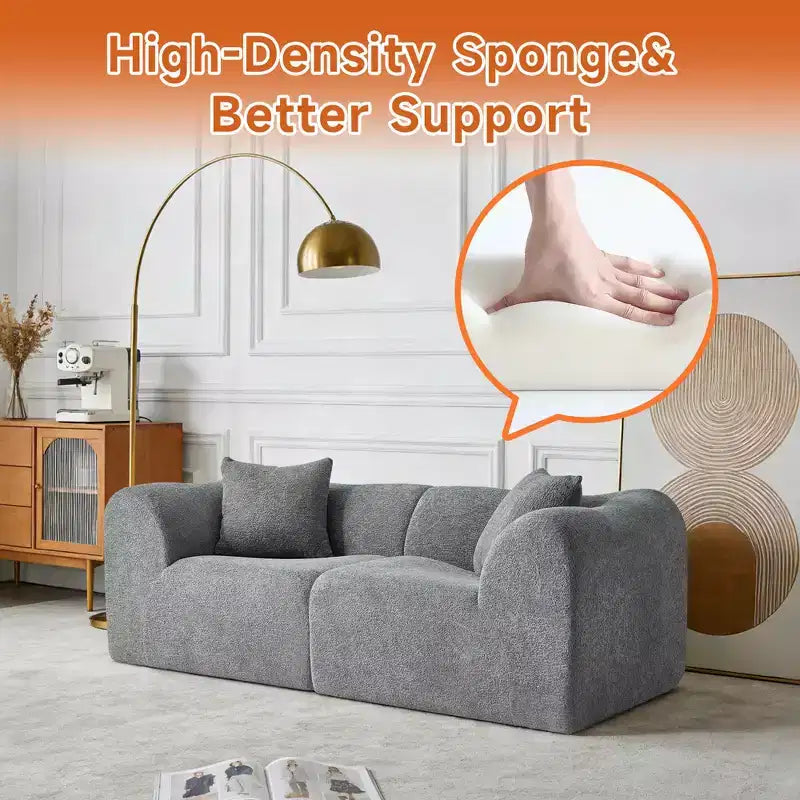 Beige / Black / Blue / Gray Boucle 2-Seat Loveseat Sofa with Throw Pillows