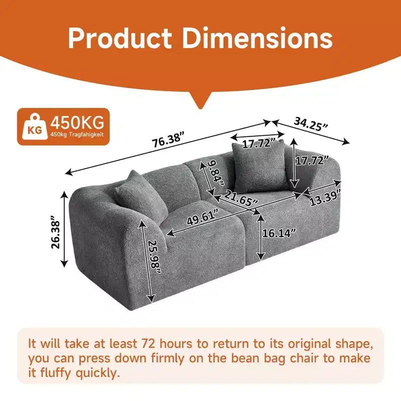 Beige / Black / Blue / Gray Boucle 2-Seat Loveseat Sofa with Throw Pillows
