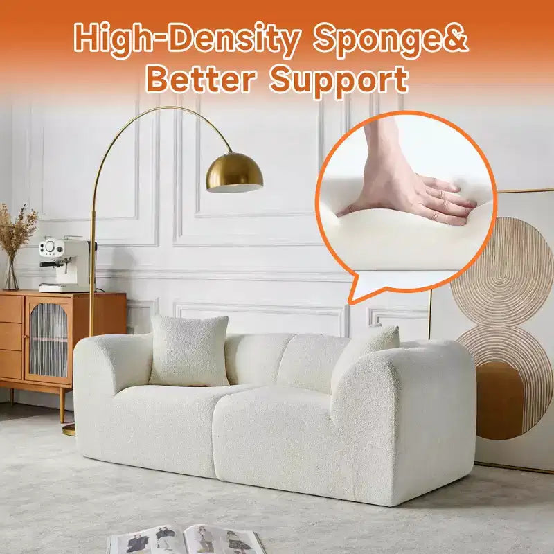 Beige / Black / Blue / Gray Boucle 2-Seat Loveseat Sofa with Throw Pillows