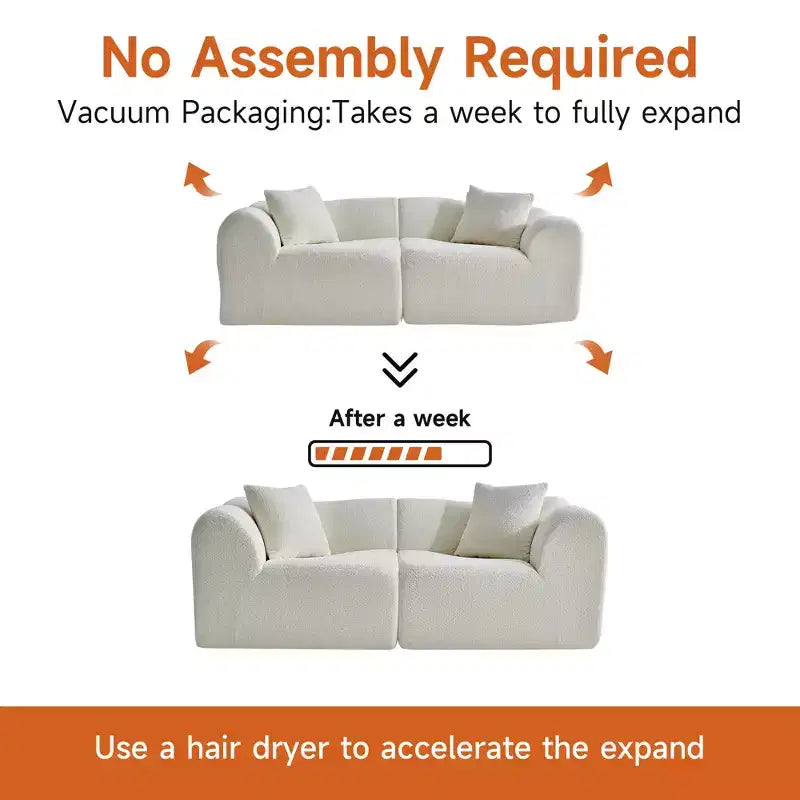 Beige / Black / Blue / Gray Boucle 2-Seat Loveseat Sofa with Throw Pillows