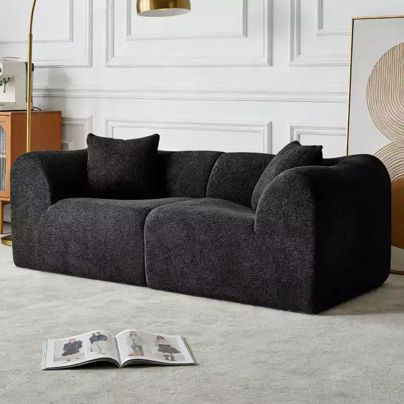 Beige / Black / Blue / Gray Boucle 2-Seat Loveseat Sofa with Throw Pillows