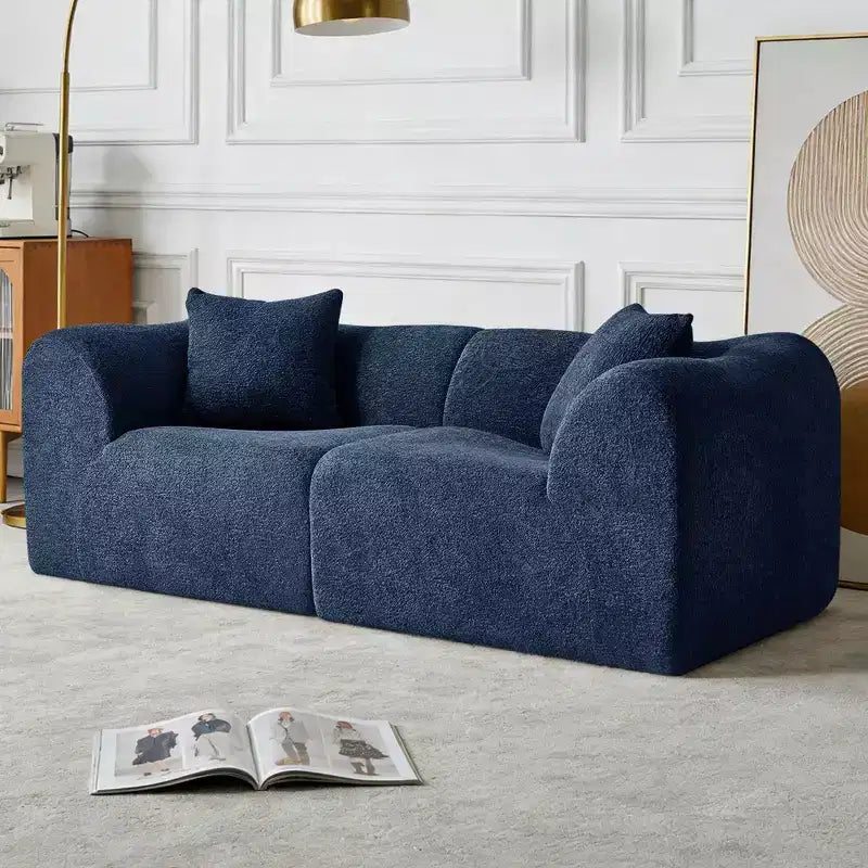 Beige / Black / Blue / Gray Boucle 2-Seat Loveseat Sofa with Throw Pillows