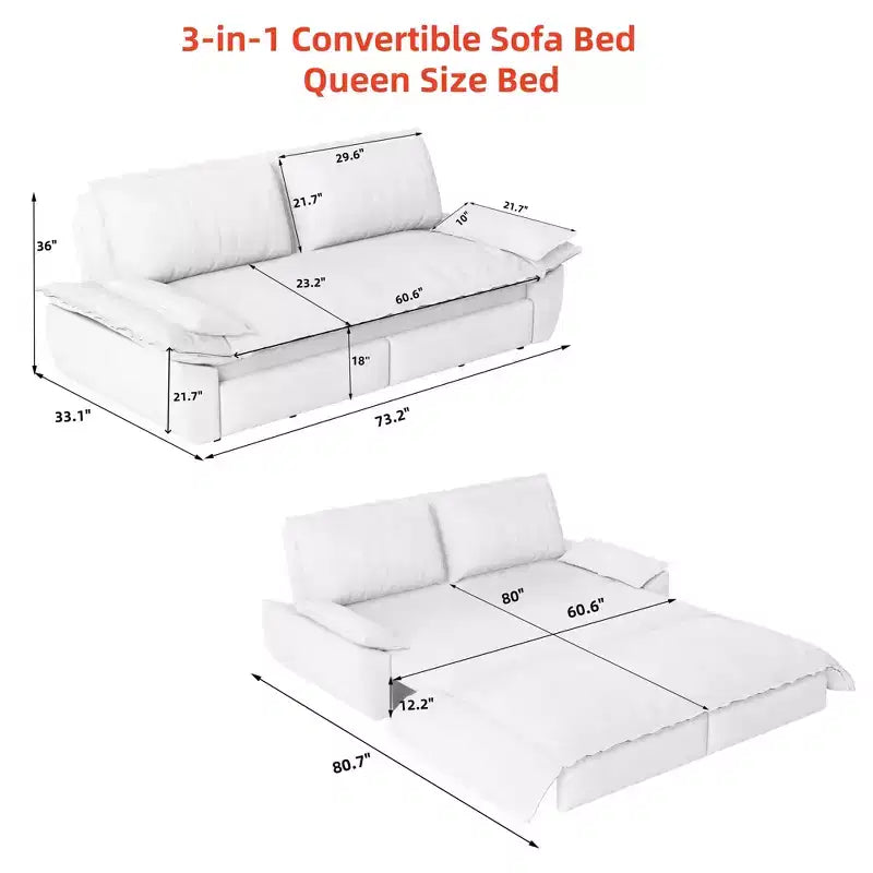 Blue Velvet Convertible Sofa Bed, 3-in-1 Pull-Out Sleeper Couch, Seats 3