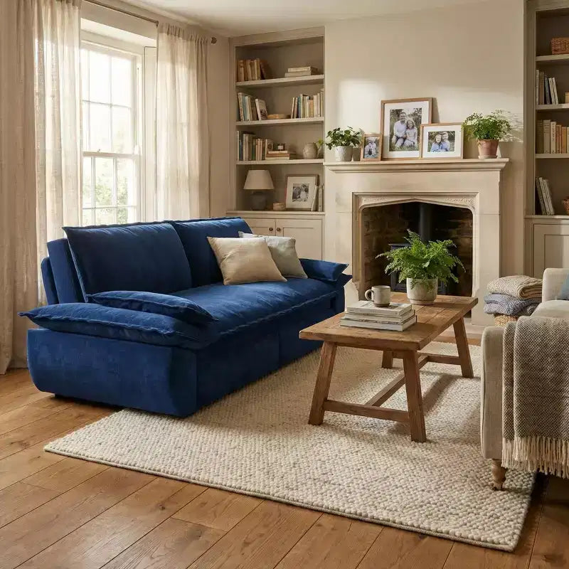 Blue Velvet Convertible Sofa Bed, 3-in-1 Pull-Out Sleeper Couch, Seats 3