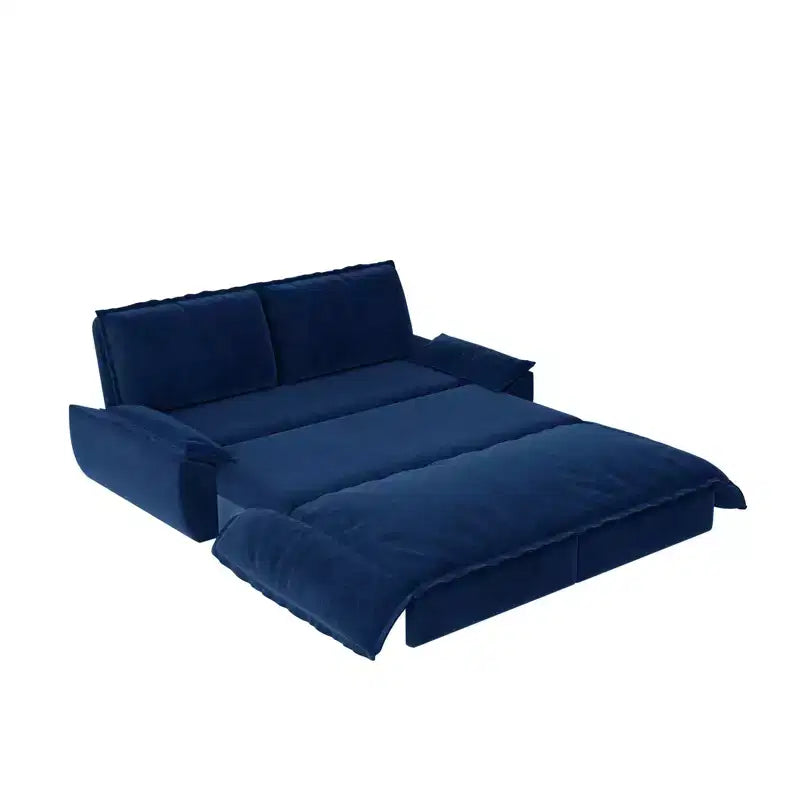 Blue Velvet Convertible Sofa Bed, 3-in-1 Pull-Out Sleeper Couch, Seats 3