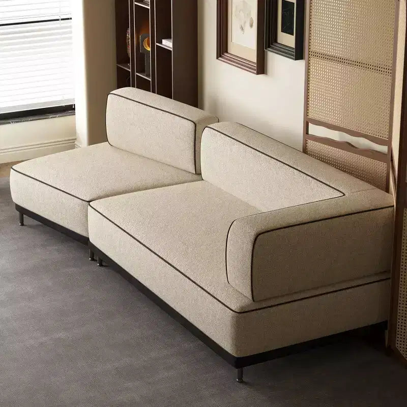 Canapé d'angle modulable 2 places moderne de 95,3 po avec passepoil contrastant et assise très profonde – Crème/Noir Gaoyangjiaju