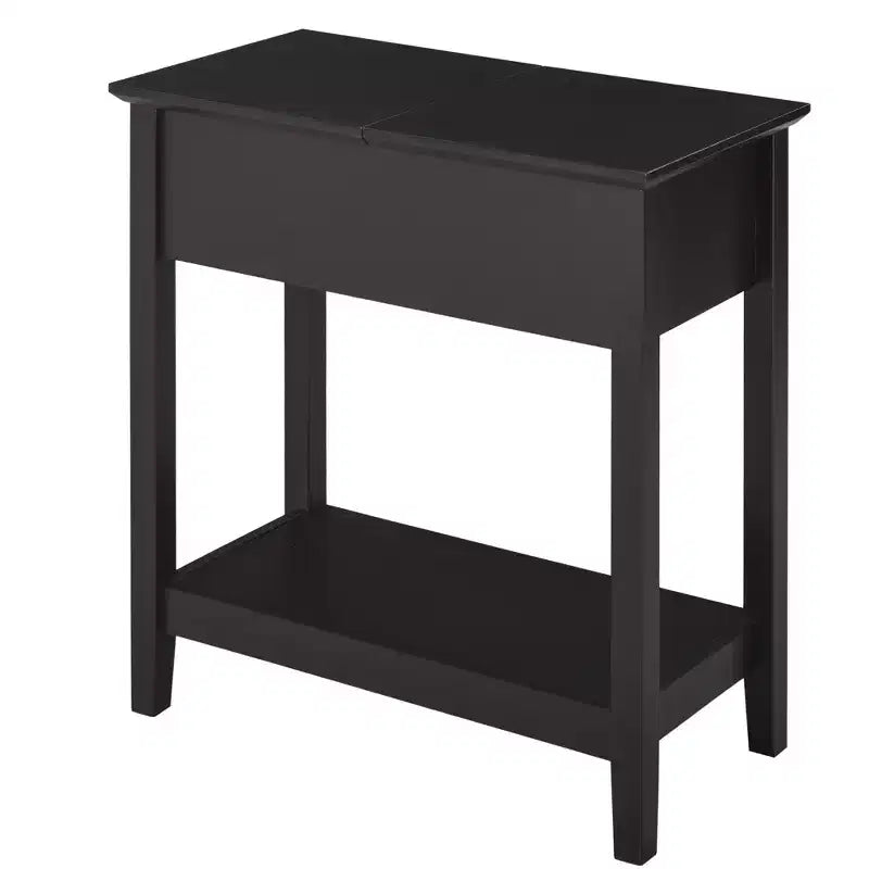 Dark Brown Narrow End Table with Flip Top Storage & Bottom Shelf