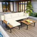 4-Piece L-Shaped Patio Sectional Sofa Set, Acacia Wood Outdoor Furniture with Cushions, Coffee Table for Garden, Porch, Backyard-Panipeachy