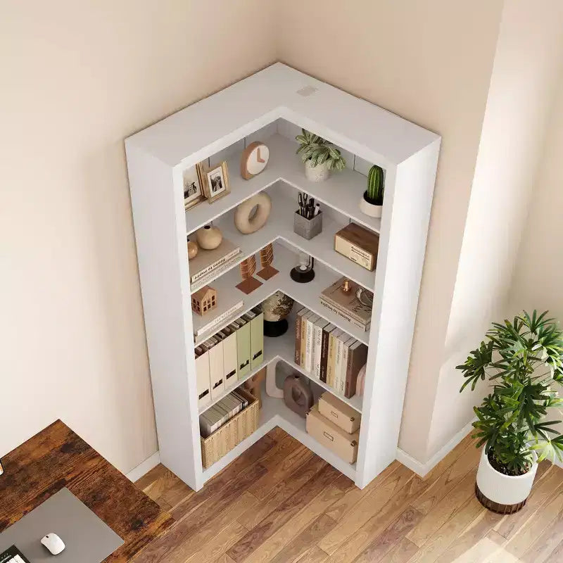 Black/White 5-Tier L-Shaped Corner Bookcase, 71.8"H, for 1 Person