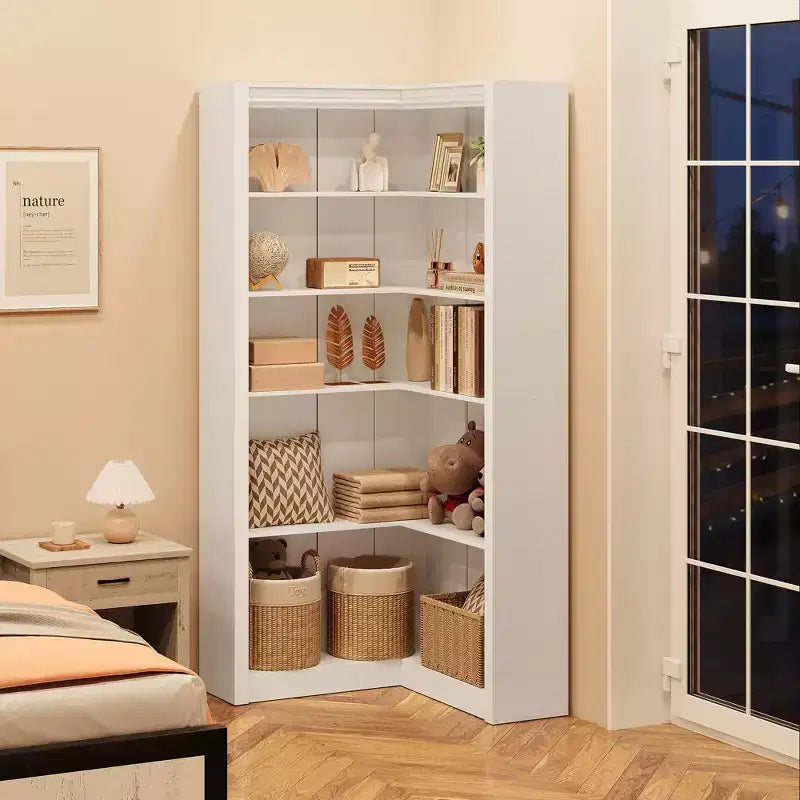 Black/White 5-Tier L-Shaped Corner Bookcase, 71.8"H, for 1 Person