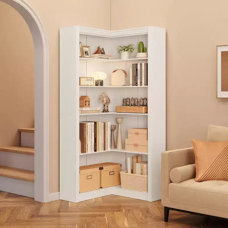 Black/White 5-Tier L-Shaped Corner Bookcase, 71.8"H, for 1 Person