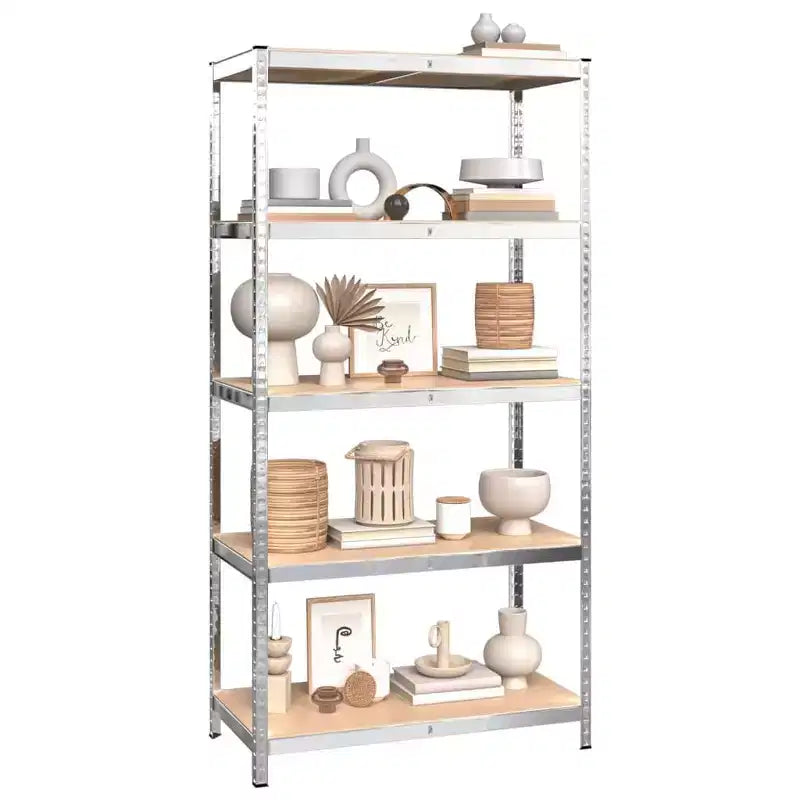 5-Tier Storage Shelving Unit, Silver, Set of 2