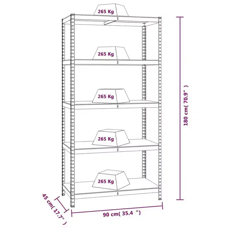 5-Tier Storage Shelving Unit, Silver, Set of 2