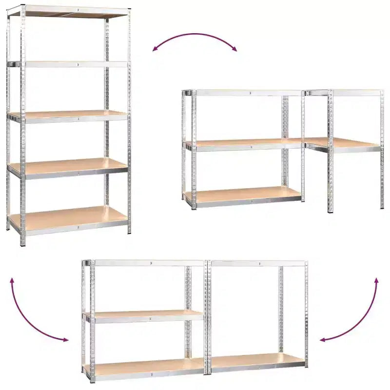 5-Tier Storage Shelving Unit, Silver, Set of 2