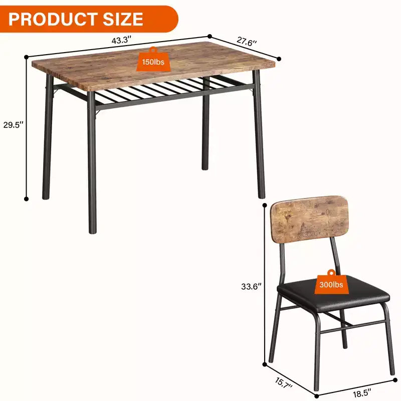 Ensemble Table à Manger pour 4 Personnes - Table et Chaises de Cuisine 5 Pièces avec Étagère de Rangement, Plateau en Bois, Structure en Métal Robuste, Sièges RembourrésGain de Place