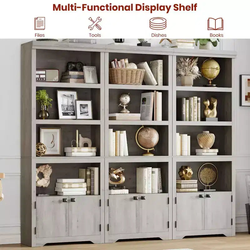 Black Farmhouse Bookcase with 2 Doors, 5-Tier, Single
