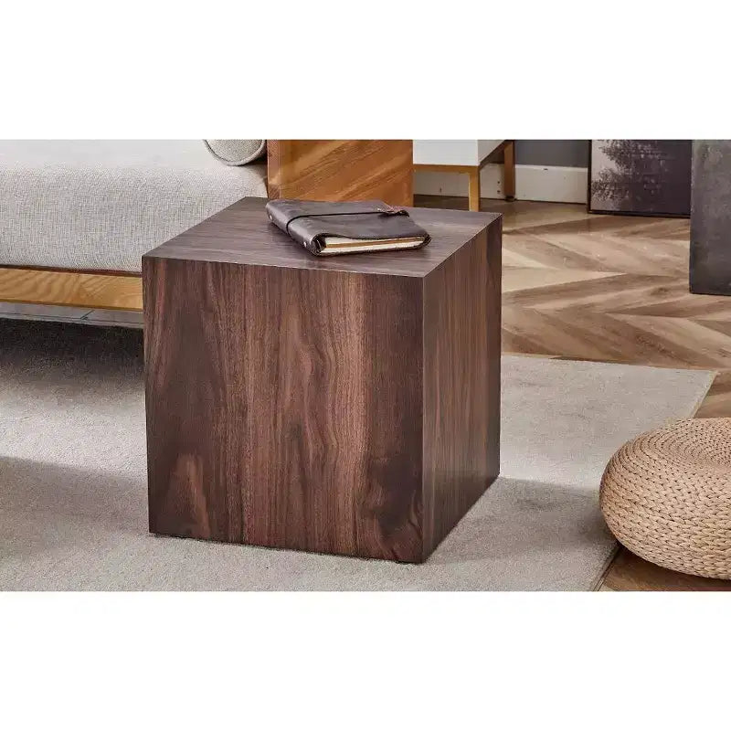 Brown Walnut Grain Cube Side Table, 1-Person Use