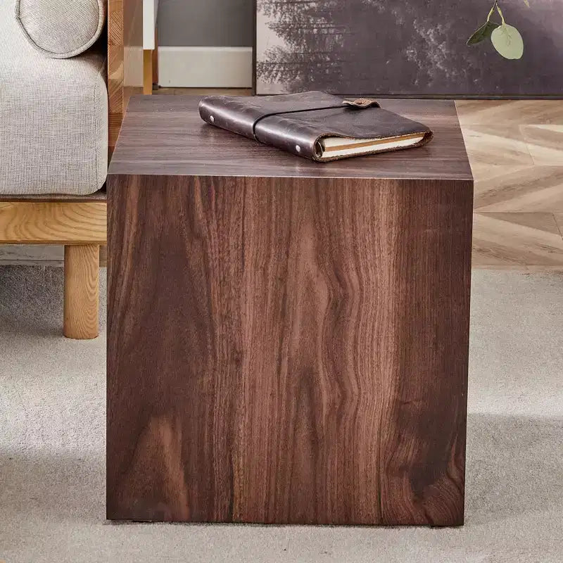 Brown Walnut Grain Cube Side Table, 1-Person Use