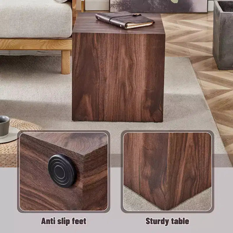Brown Walnut Grain Cube Side Table, 1-Person Use