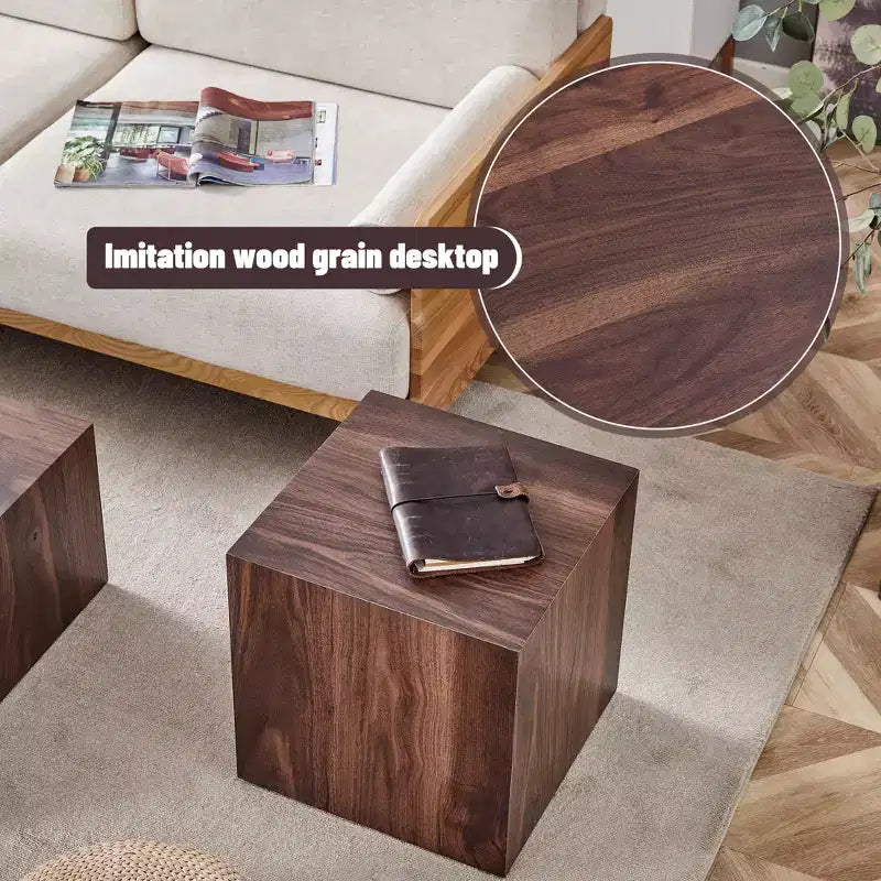 Brown Walnut Grain Cube Side Table, 1-Person Use