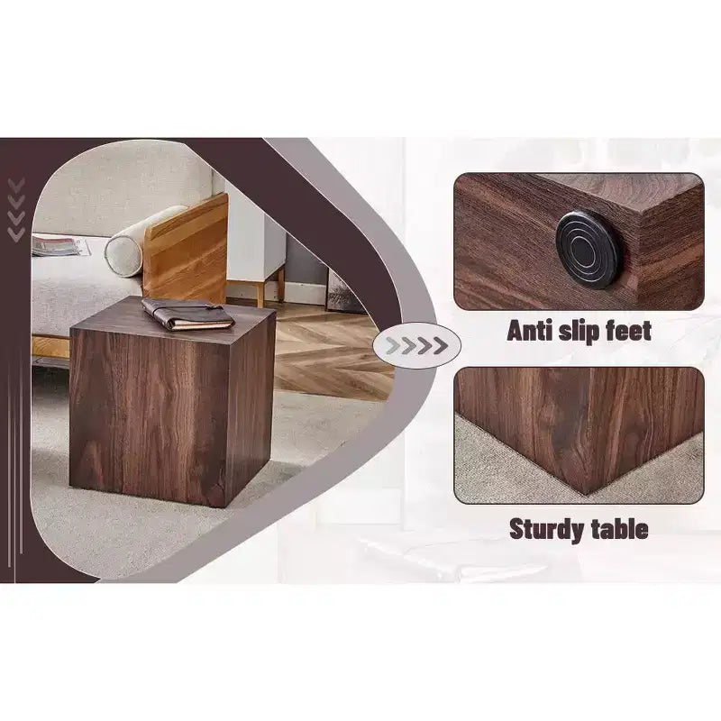 Brown Walnut Grain Cube Side Table, 1-Person Use