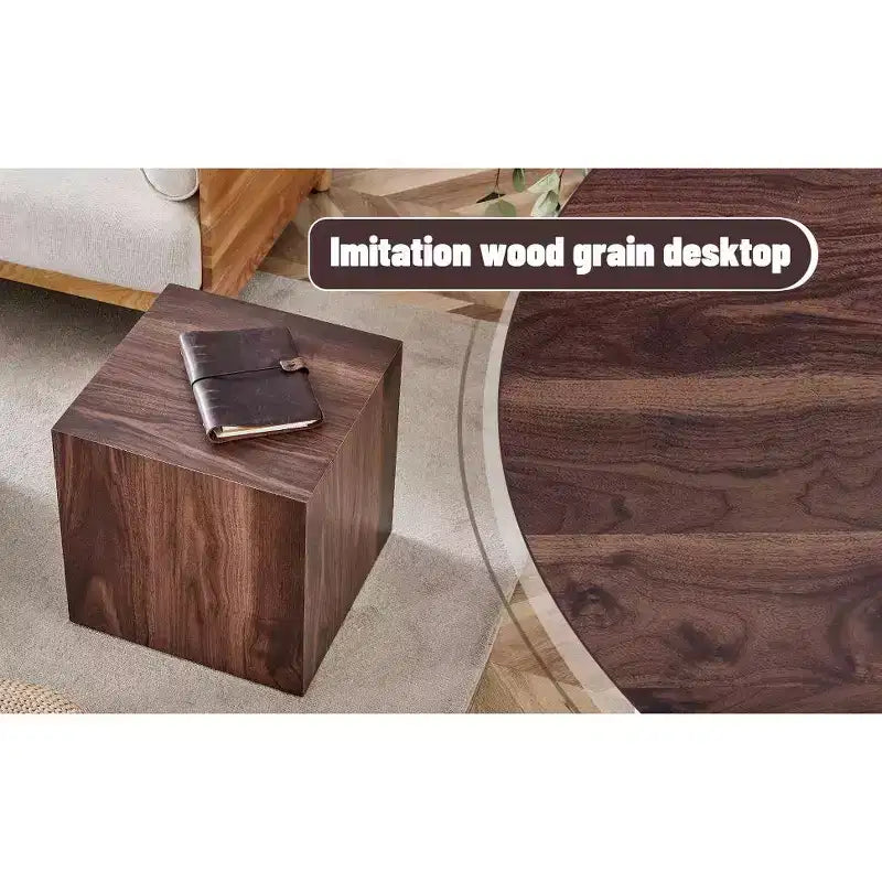 Brown Walnut Grain Cube Side Table, 1-Person Use