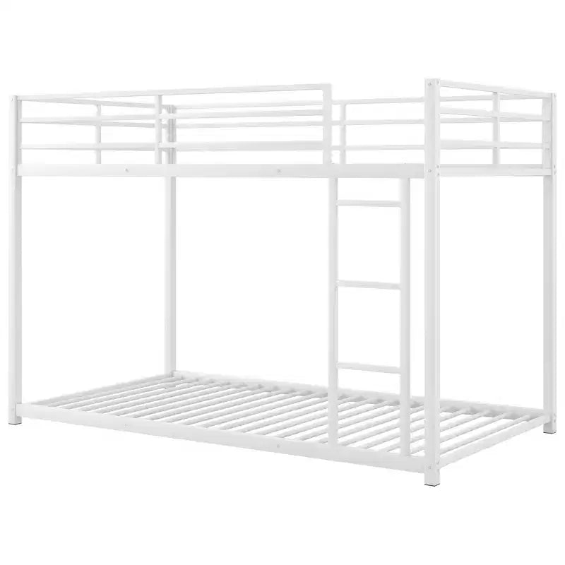 White Twin-Over-Twin Metal Bunk Bed with Ladder, 2-Person