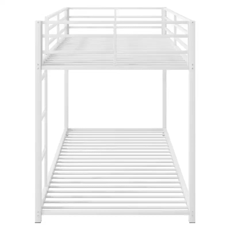 White Twin-Over-Twin Metal Bunk Bed with Ladder, 2-Person