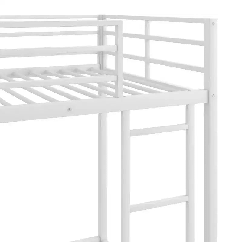 White Twin-Over-Twin Metal Bunk Bed with Ladder, 2-Person